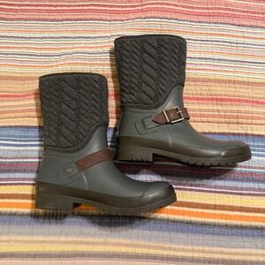 Sperry Top-Sider Saltwater Quilted Waterproof Rain Boots Brown STS97170 Womens 6